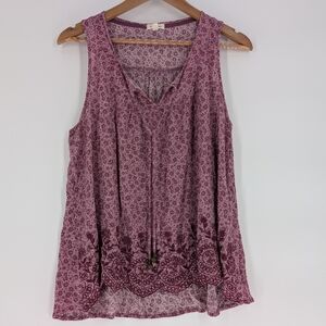 Pink‎ Sleeveless Tie Front Boho Summer Lightweight Sz L